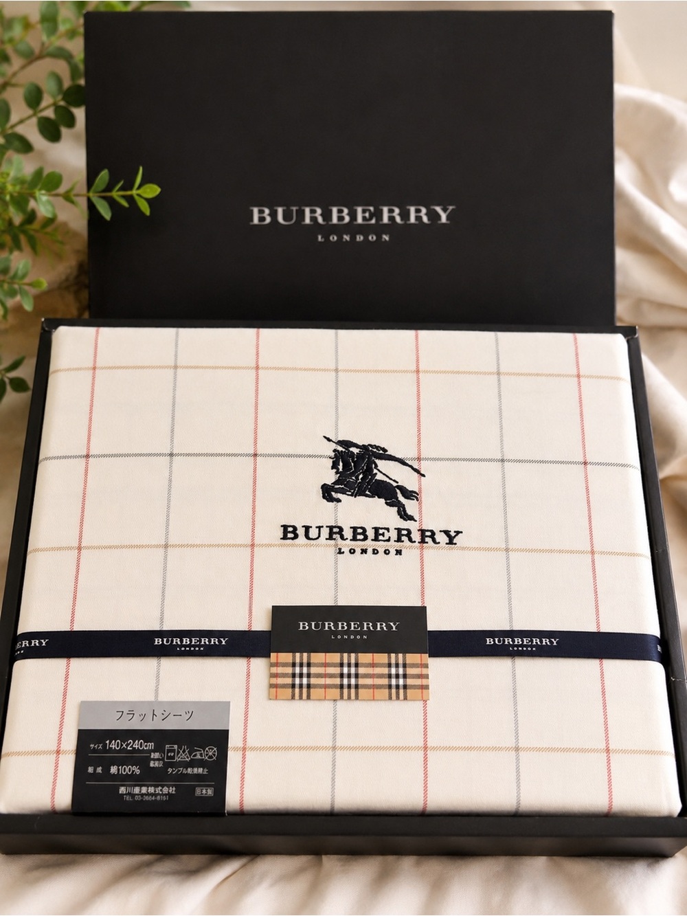 Burberry White Cotton Sheet with Red & Beige Windowpane